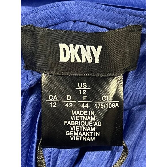 DKNY Blue Women Dress Size 12 Shift Midi Smocked Shutter Pleat Cap Sleeve New - Picture 8 of 10